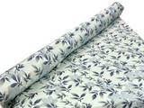 Navy & Gold Leaves on Seagreen Sage Printed Stretch Satin