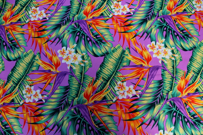 Violet Tropical Palms Printed Cotton