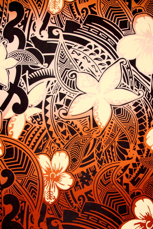 Rust, Pink & Chocolate Brown Pacific Design Printed Cotton