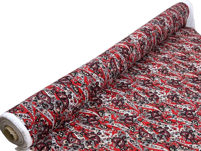 Classic Paisley on Red Lightweight Linen Blend