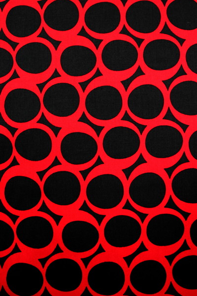 Red Retro Circles on Black Printed Cotton