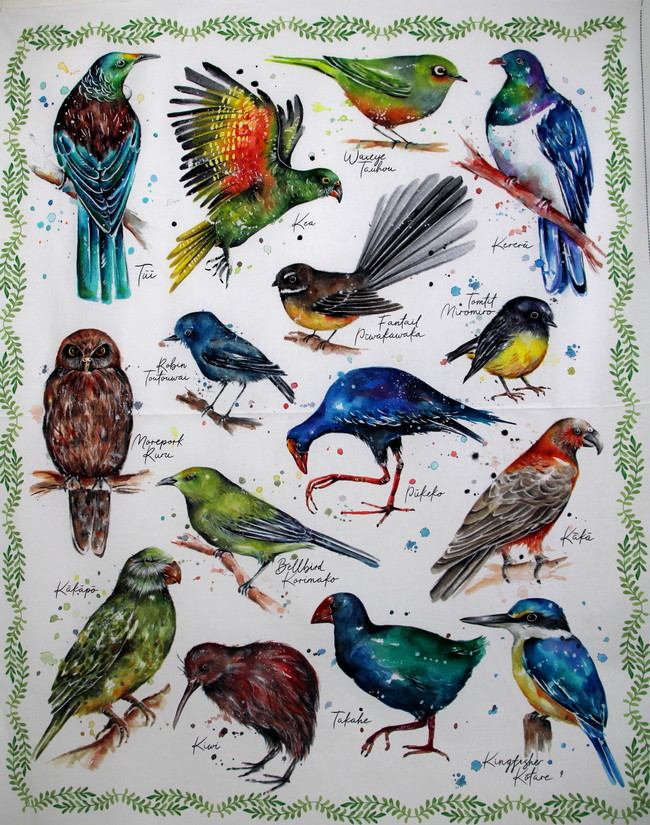 New Zealand Native Birds Kiwiana Cotton Panel