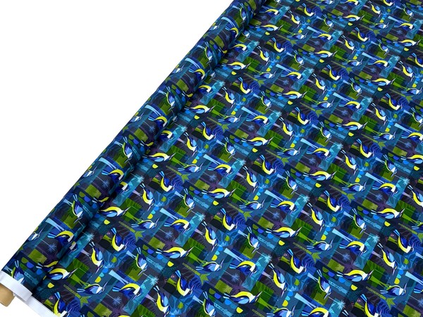 Kingfishers on Navy Premium Printed Kiwiana Cotton