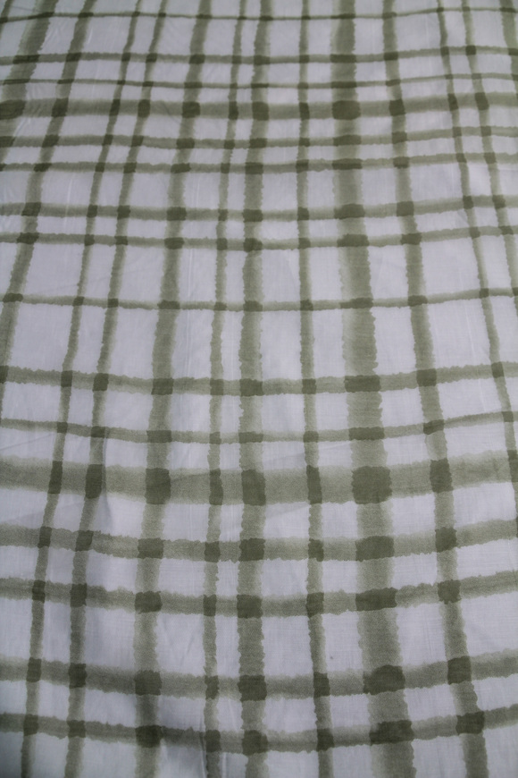 Sage 'Water-Colour" Grid Sheer