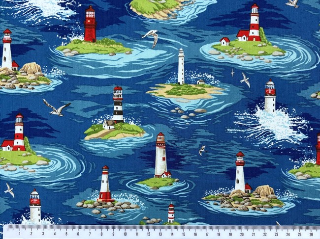 Lighthouses - By the Sea Printed Cotton