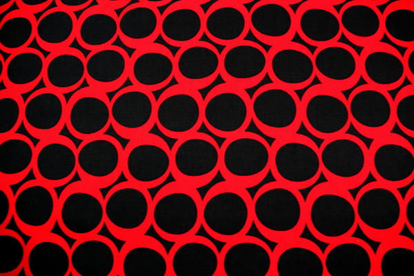 Red Retro Circles on Black Printed Cotton