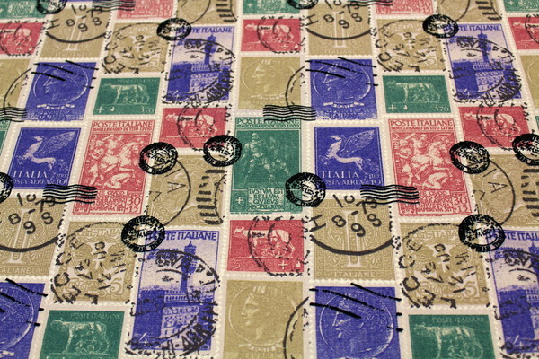 Lovely Linen Look Vintage Stamps Cotton