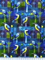 Kingfishers on Navy Premium Printed Kiwiana Cotton