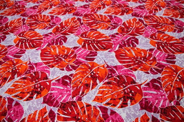 Pinks & Red Batik-Style Palm Leave Cotton