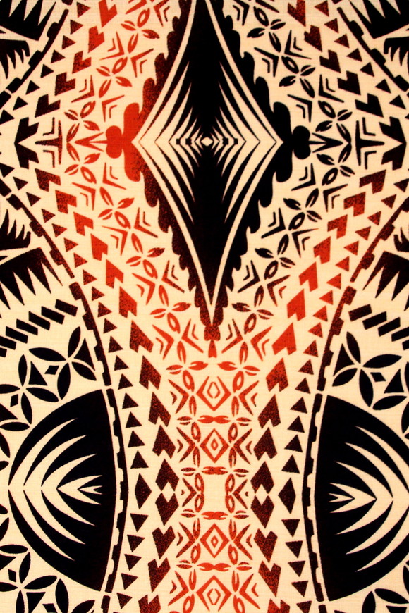 Samoan Inspired Creamy Beige, Brown & Orange Printed Pasifika Dobby