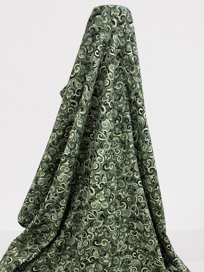 Multi Green Toned Moko Design Kiwiana Printed Cotton