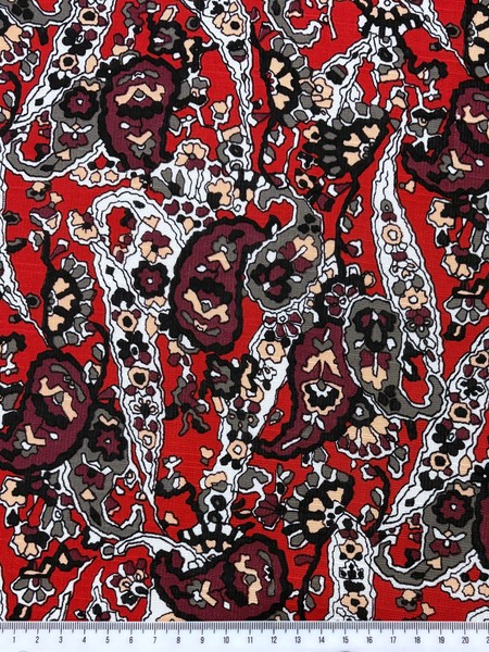 Classic Paisley on Red Lightweight Linen Blend