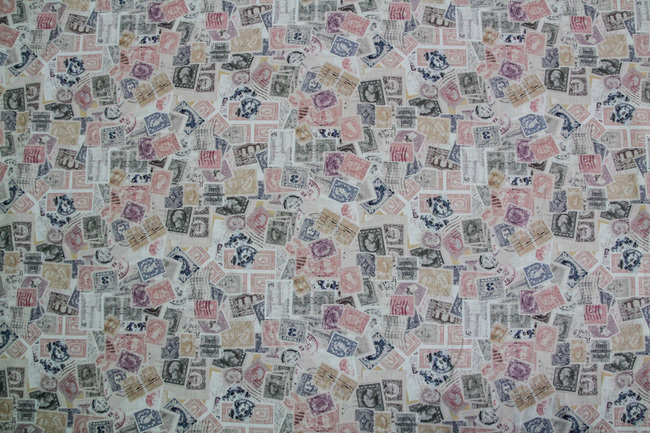 Muted Vintage Stamps Printed Cotton