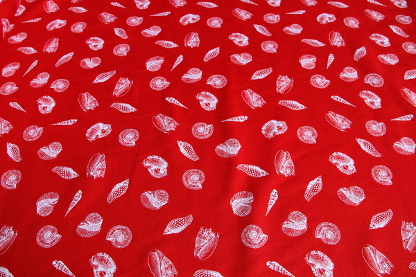 Sea Shells on Red Printed Cotton