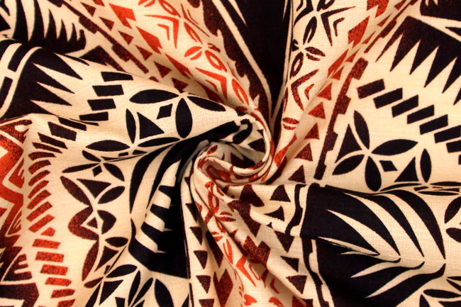 Samoan Inspired Creamy Beige, Brown & Orange Printed Pasifika Dobby