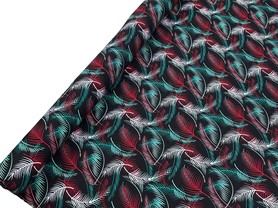 * SPECIAL * Fronds of White, Green & Red on Black Rayon