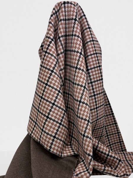 Pinky Brown, Cream & Black Diamond Check Brushed Wool