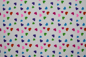 Multi Medium Hearts on White Printed Flannelette