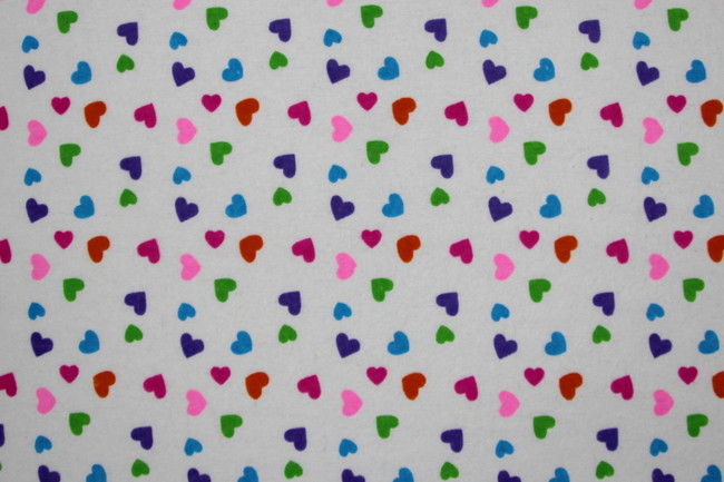 Multi Medium Hearts on White Printed Flannelette