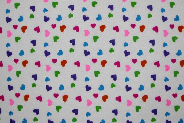 Multi Medium Hearts on White Printed Flannelette