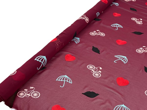 "Thinking Mary Poppins" Wine Embroidered Chiffon