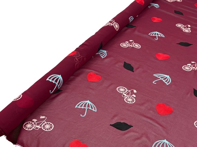 "Thinking Mary Poppins" Wine Embroidered Chiffon