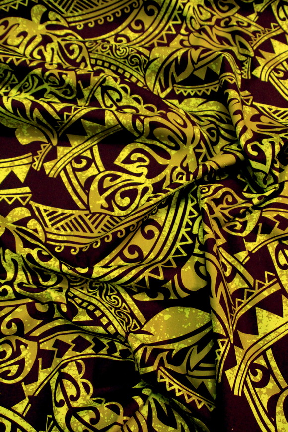 Mustard Tones on Brown Pasifika Leaf Design Cotton