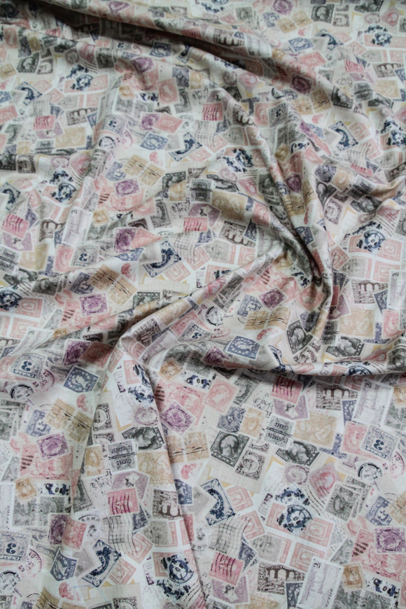Muted Vintage Stamps Printed Cotton