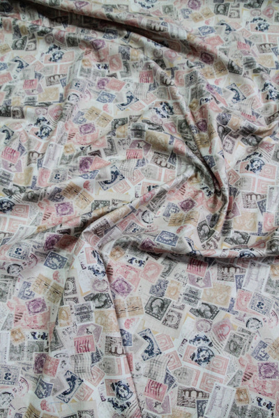 Muted Vintage Stamps Printed Cotton