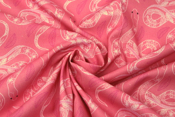 Floral Snakes on Bright Pink Printed Cotton