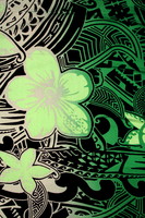 Green Tones Pacific Design on Black Printed Cotton