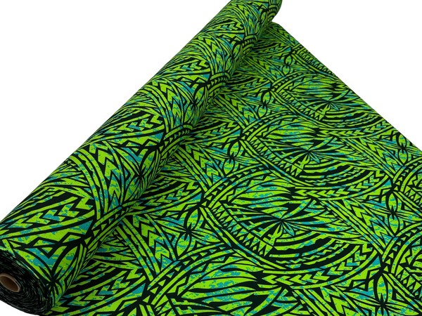 Black & Turquoise on Lime Pacific Island Cotton Dobby
