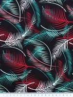 Fronds of White, Green & Red on Black Rayon