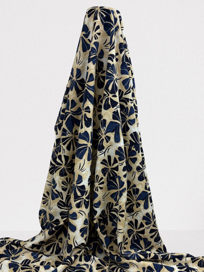Floral in Blues Printed Bamboo Cotton Blend