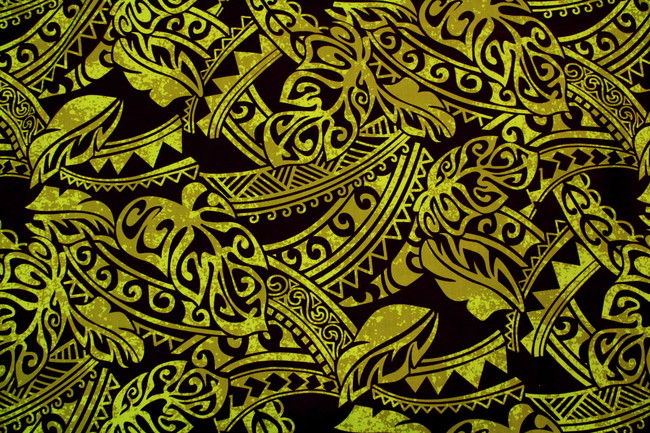 Mustard Tones on Brown Pasifika Leaf Design Cotton