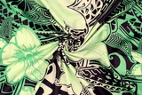Green Tones Pacific Design on Black Printed Cotton