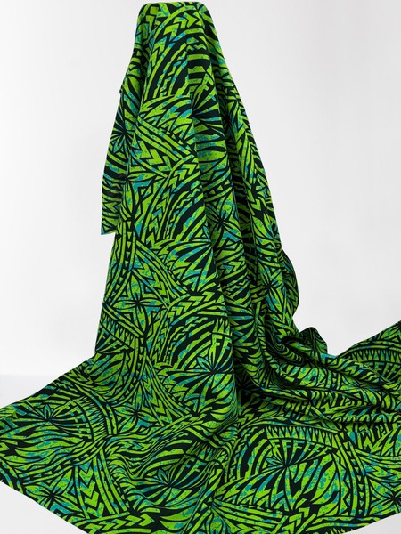 Black & Turquoise on Lime Pacific Island Cotton Dobby