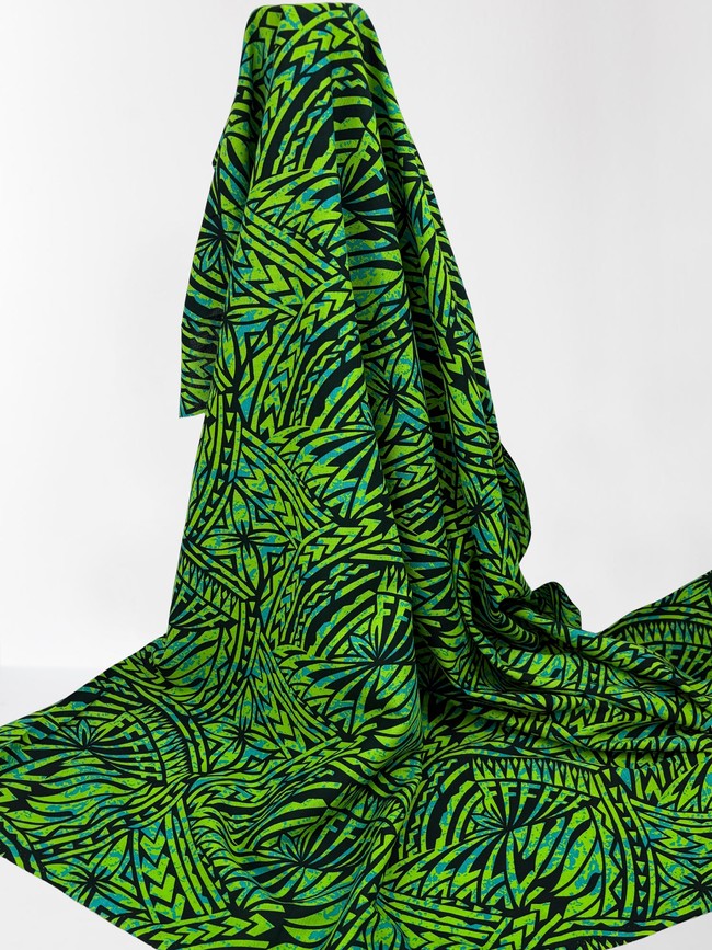 Black & Turquoise on Lime Pacific Island Cotton Dobby