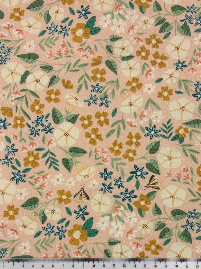 Retro Hedgerow Flowers on Pale Apricot Printed