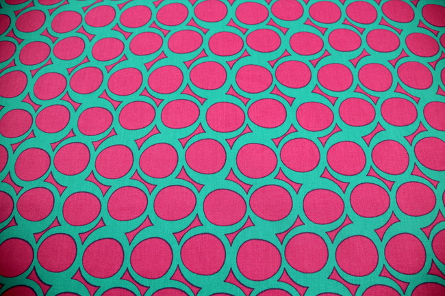 Turquoise Retro Circles on Hot Pink Printed Cotton