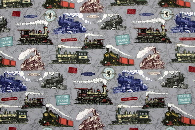 All Aboard To The Trains Premium Printed Cotton