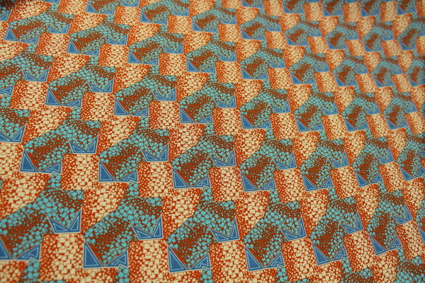 Blue on Orange Shapes Printed Rayon