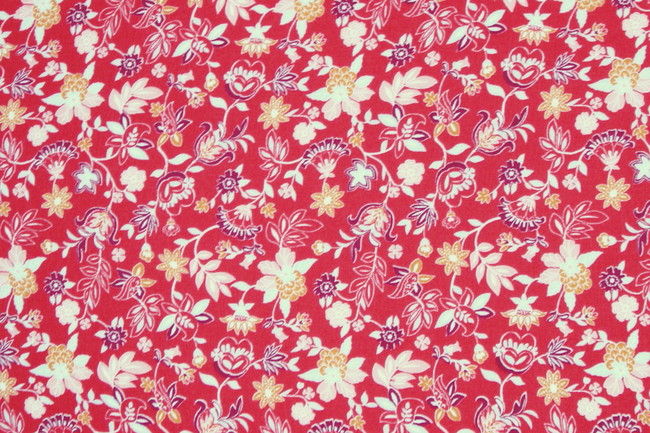 Floral Burst on Spanish Red Printed Rayon with Crepe Finish