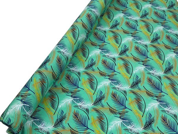 Fronds of Blue, Orange & Black on Jade Rayon