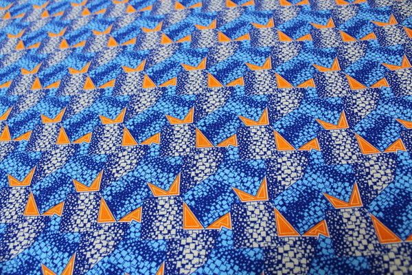 Orange on Blue Shapes Printed Rayon