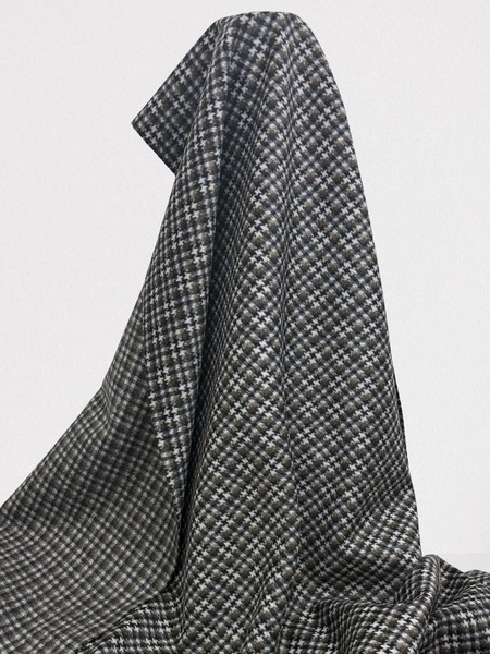 Brown, Black & Cream Houndstooth Check Brushed Wool