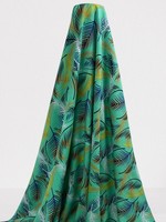 Fronds of Blue, Orange & Black on Jade Rayon