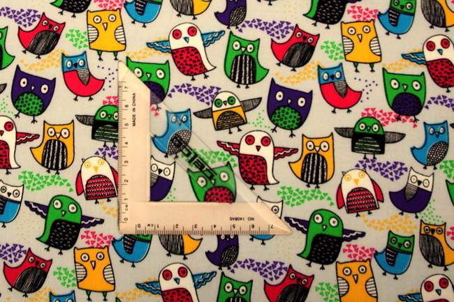Funky Owls on Palest Blue Printed Cotton
