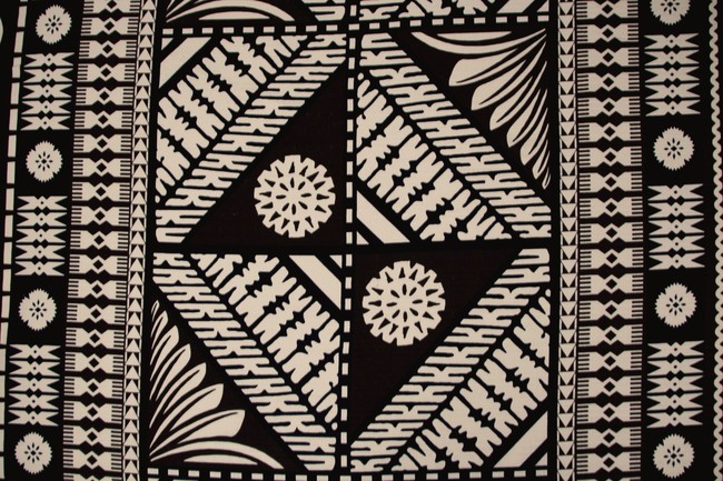 Dark Brown & Black Tapa Design on Natural Dobby Cotton