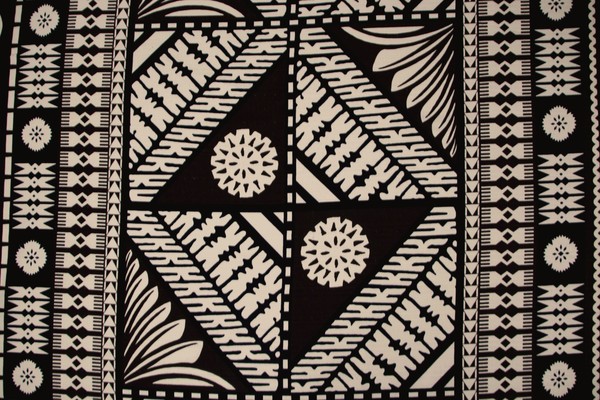 Dark Brown & Black Tapa Design on Natural Dobby Cotton